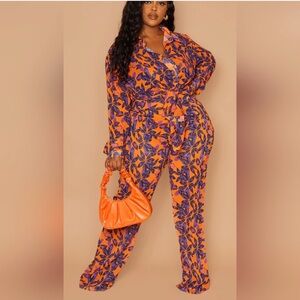 prettylittlething orange print beach flares size 14